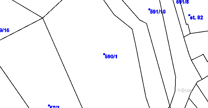 Parcela st. 590/1 v KÚ Mokřina, Katastrální mapa