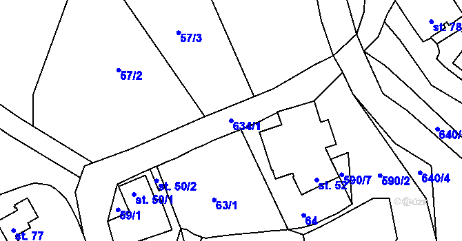 Parcela st. 634/1 v KÚ Mokřina, Katastrální mapa