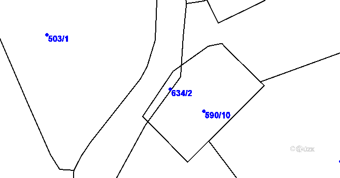 Parcela st. 634/2 v KÚ Mokřina, Katastrální mapa