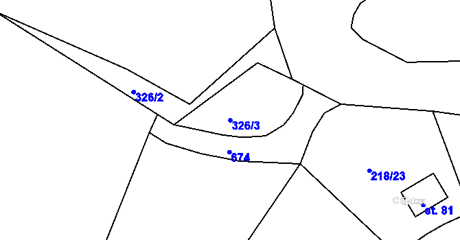 Parcela st. 326/3 v KÚ Mokřina, Katastrální mapa