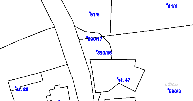 Parcela st. 590/16 v KÚ Mokřina, Katastrální mapa