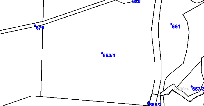 Parcela st. 663/1 v KÚ Mokřina, Katastrální mapa