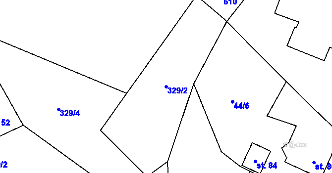 Parcela st. 329/2 v KÚ Mokřina, Katastrální mapa