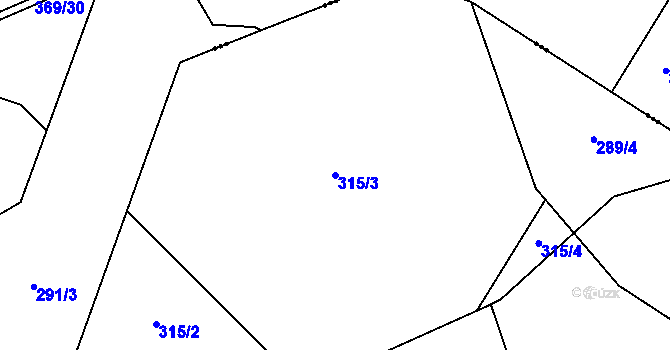 Parcela st. 315/3 v KÚ Mokřina, Katastrální mapa