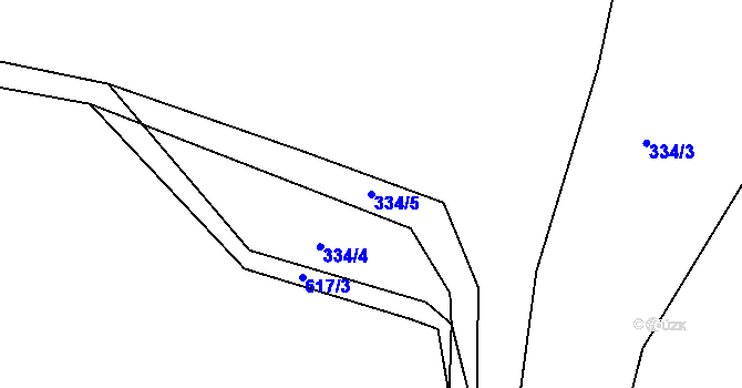 Parcela st. 334/5 v KÚ Mokřina, Katastrální mapa