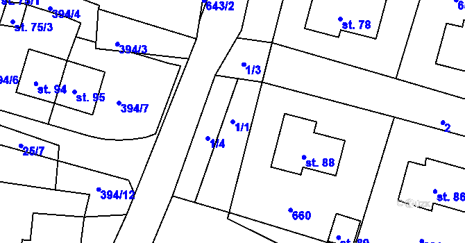 Parcela st. 1/1 v KÚ Tuřany u Kynšperku nad Ohří, Katastrální mapa