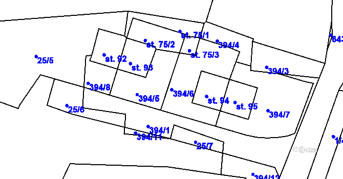 Parcela st. 394/6 v KÚ Tuřany u Kynšperku nad Ohří, Katastrální mapa