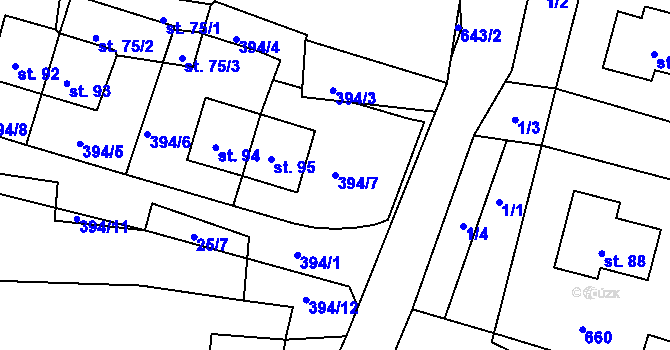 Parcela st. 394/7 v KÚ Tuřany u Kynšperku nad Ohří, Katastrální mapa