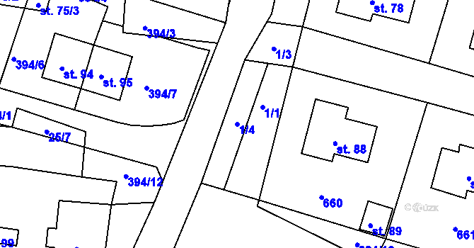 Parcela st. 1/4 v KÚ Tuřany u Kynšperku nad Ohří, Katastrální mapa