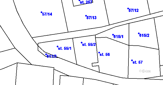 Parcela st. 55/2 v KÚ Tuřice, Katastrální mapa