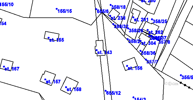 Parcela st. 143 v KÚ Tuřice, Katastrální mapa