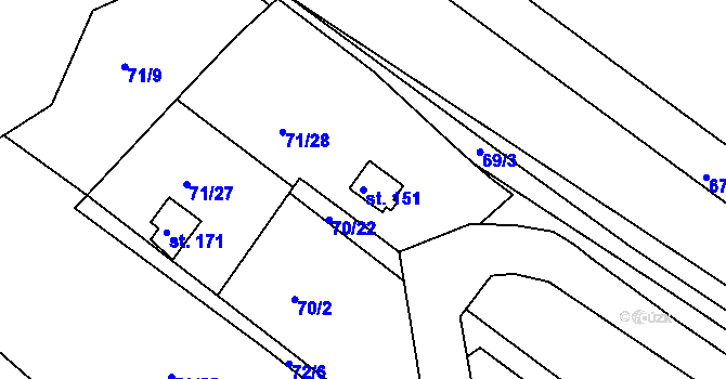 Parcela st. 151 v KÚ Tuřice, Katastrální mapa