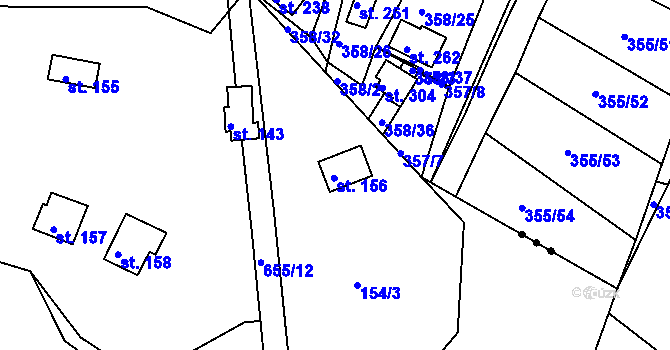 Parcela st. 156 v KÚ Tuřice, Katastrální mapa
