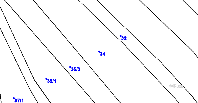 Parcela st. 34 v KÚ Tuřice, Katastrální mapa