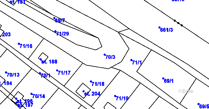 Parcela st. 70/3 v KÚ Tuřice, Katastrální mapa