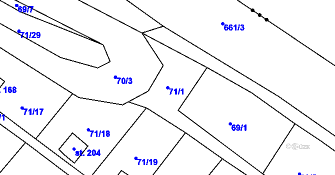 Parcela st. 71/1 v KÚ Tuřice, Katastrální mapa