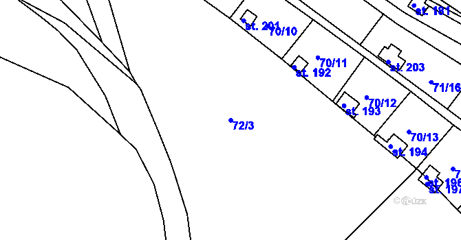 Parcela st. 72/3 v KÚ Tuřice, Katastrální mapa