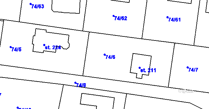 Parcela st. 74/6 v KÚ Tuřice, Katastrální mapa