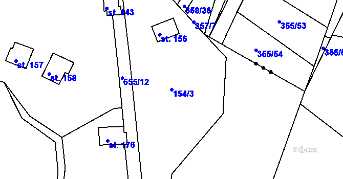 Parcela st. 154/3 v KÚ Tuřice, Katastrální mapa