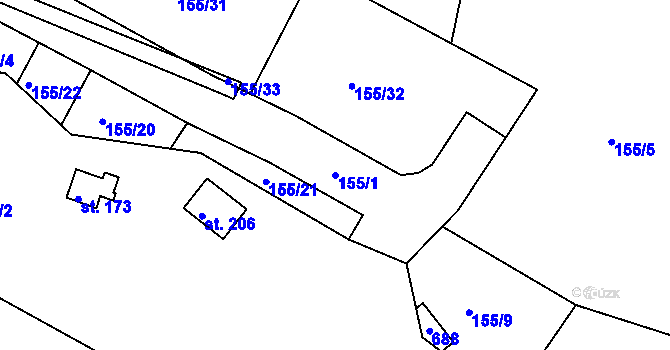 Parcela st. 155/1 v KÚ Tuřice, Katastrální mapa