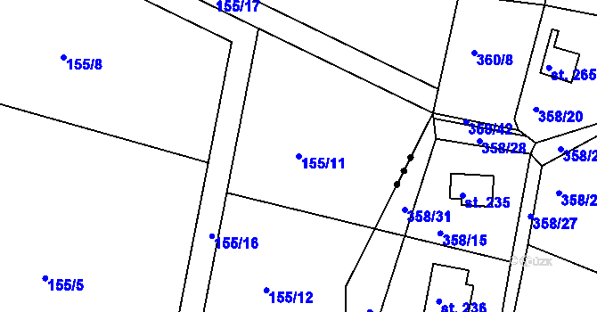 Parcela st. 155/11 v KÚ Tuřice, Katastrální mapa