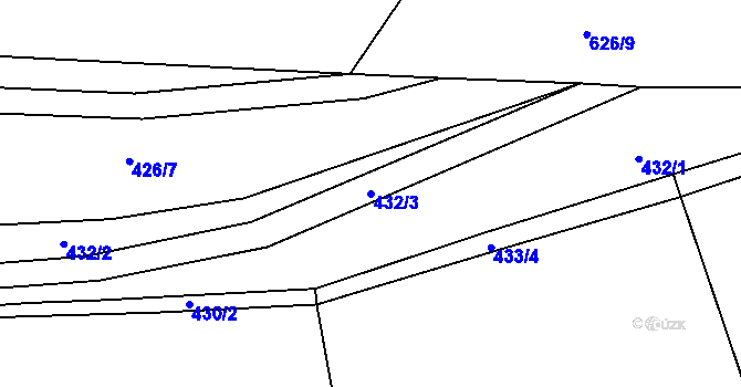 Parcela st. 432/3 v KÚ Tuřice, Katastrální mapa