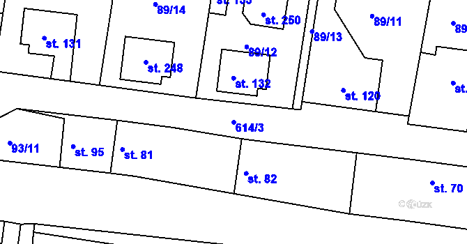 Parcela st. 614/3 v KÚ Tuřice, Katastrální mapa