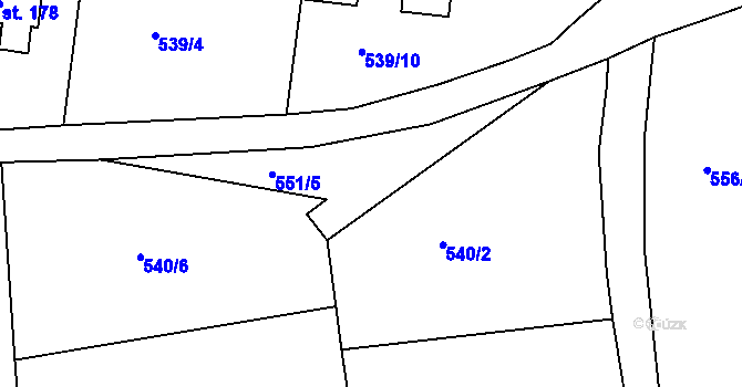 Parcela st. 620/2 v KÚ Tuřice, Katastrální mapa