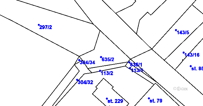 Parcela st. 635 v KÚ Tuřice, Katastrální mapa