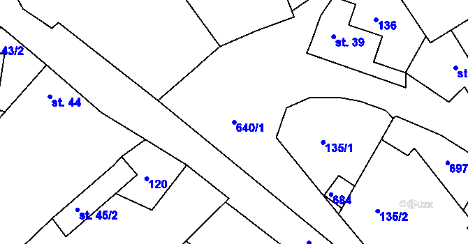 Parcela st. 640/1 v KÚ Tuřice, Katastrální mapa