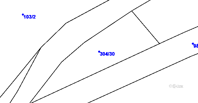 Parcela st. 304/30 v KÚ Tuřice, Katastrální mapa