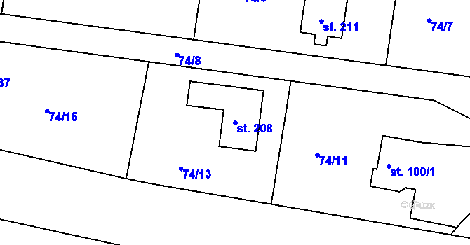 Parcela st. 208 v KÚ Tuřice, Katastrální mapa