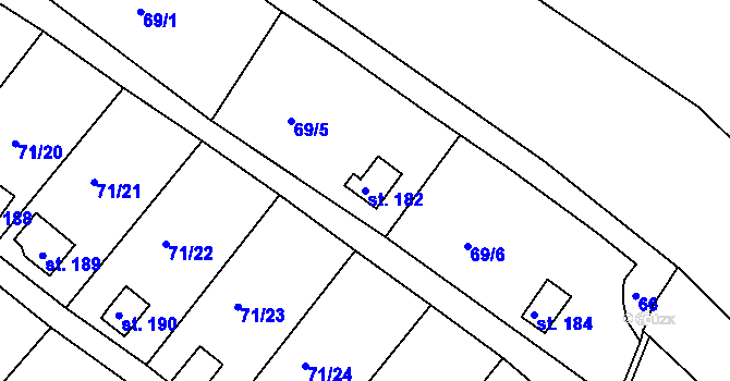 Parcela st. 182 v KÚ Tuřice, Katastrální mapa