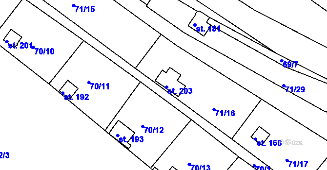 Parcela st. 203 v KÚ Tuřice, Katastrální mapa