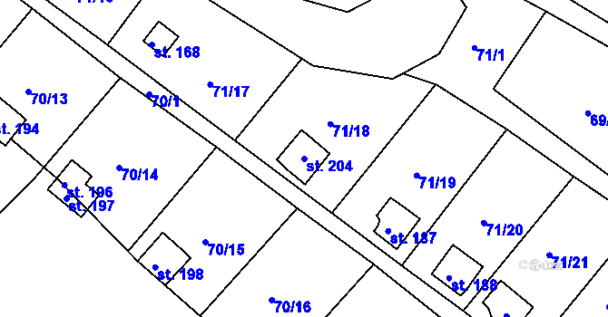 Parcela st. 204 v KÚ Tuřice, Katastrální mapa