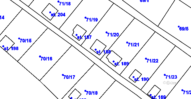 Parcela st. 188 v KÚ Tuřice, Katastrální mapa
