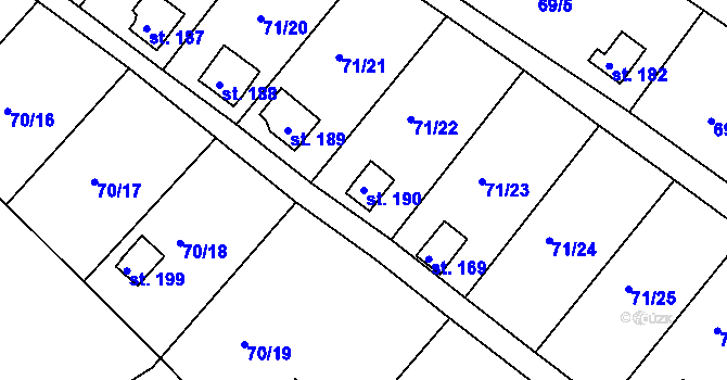 Parcela st. 190 v KÚ Tuřice, Katastrální mapa