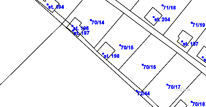 Parcela st. 198 v KÚ Tuřice, Katastrální mapa