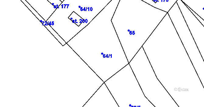 Parcela st. 64/1 v KÚ Tuřice, Katastrální mapa
