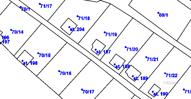 Parcela st. 187 v KÚ Tuřice, Katastrální mapa