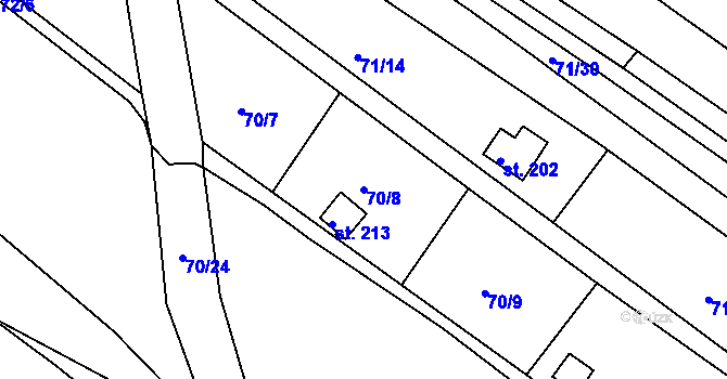 Parcela st. 70/8 v KÚ Tuřice, Katastrální mapa