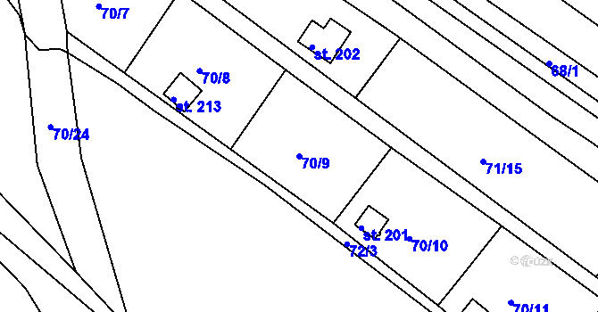 Parcela st. 70/9 v KÚ Tuřice, Katastrální mapa