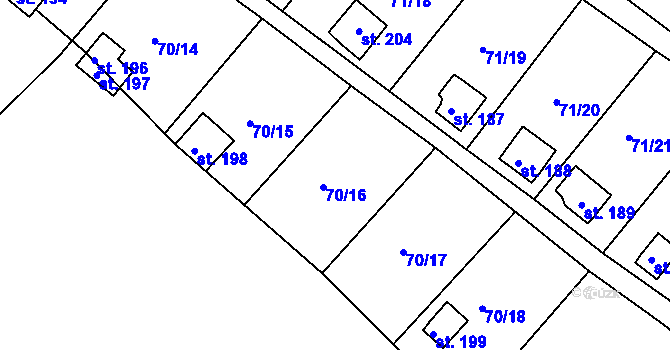 Parcela st. 70/16 v KÚ Tuřice, Katastrální mapa