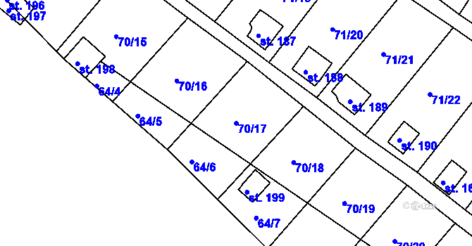 Parcela st. 70/17 v KÚ Tuřice, Katastrální mapa