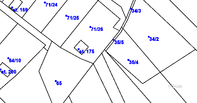 Parcela st. 71/36 v KÚ Tuřice, Katastrální mapa