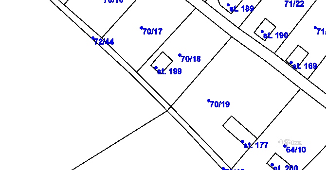 Parcela st. 64/7 v KÚ Tuřice, Katastrální mapa