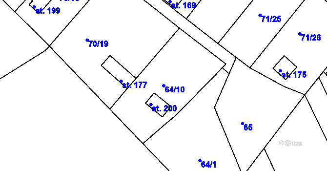 Parcela st. 64/10 v KÚ Tuřice, Katastrální mapa