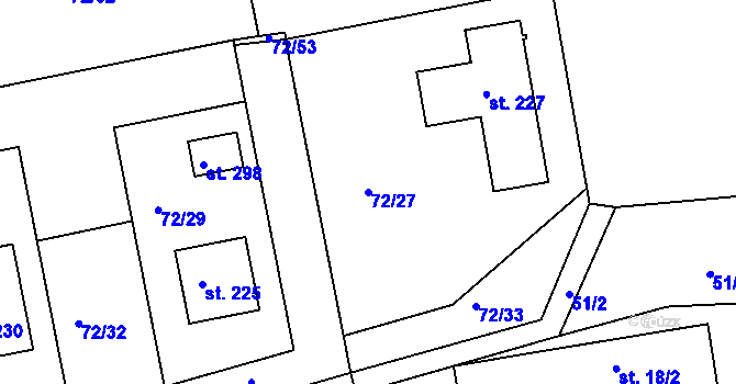 Parcela st. 72/27 v KÚ Tuřice, Katastrální mapa