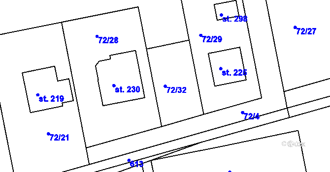 Parcela st. 72/32 v KÚ Tuřice, Katastrální mapa