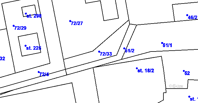 Parcela st. 72/33 v KÚ Tuřice, Katastrální mapa
